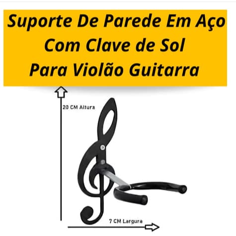 Kit 4 Suportes de Parede PRETO para Violão, Guitarra, Ukulele, Baixo – Design Clave de Sol 𝄞