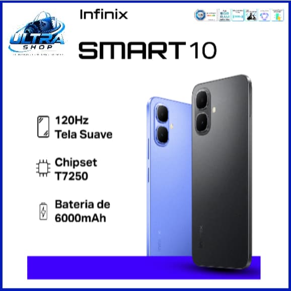 Celular Smartphone Infinix Smart 10 4G 128GB/64GB de Armazenamento 4GB/3GB de RAM Dual SIM Tela 6,7"
