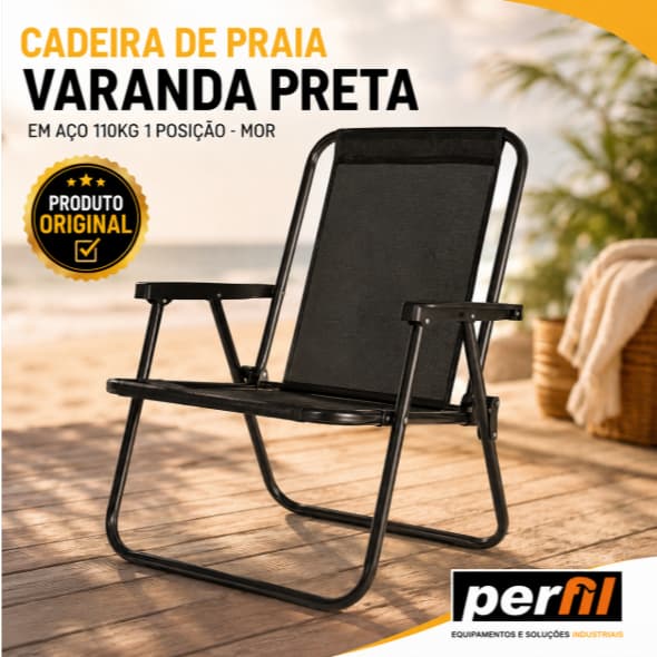CADEIRA DE PRAIA PRETA EM AÇO 110KG 1 POSIÇÃO MOR cadeira de praia dobrável cadeira de camping mor