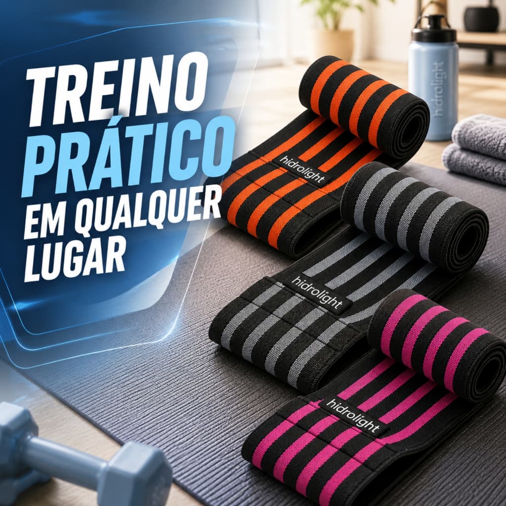 Kit Mini Band Elástico Hip Band Pro Hidrolight 3 Peças Forte Glúteos Pernas Academia Pilates Yoga