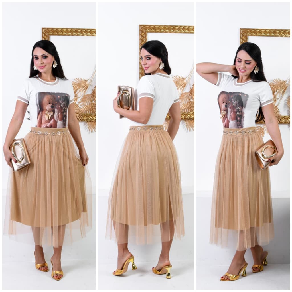 Saia Tule Glitter Moda Evangélica Feminina Premium de Alta Qualidade Ideal Para Congressos, Cultos e Eventos