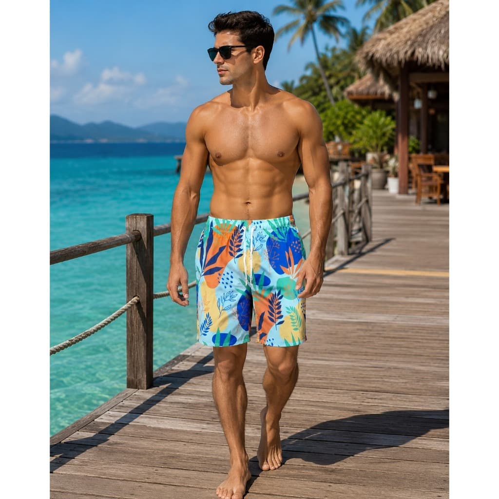 Kit Com 5 Shorts Elastano Masculino Mauricinho Moda Praia Estampados Com 3 Bolsos