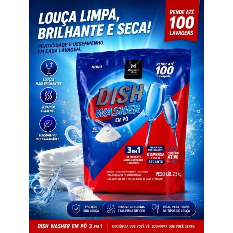 Dish Washer 2,5kg Lava Louça em Pó 3 em 1 Member's Mark