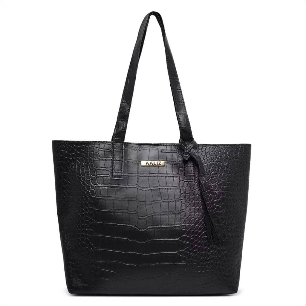Bolsa Feminina Sacola Média Croco Casual Trabalho Estilosa Alça de Ombro Fecho Botão Sintético Moderna