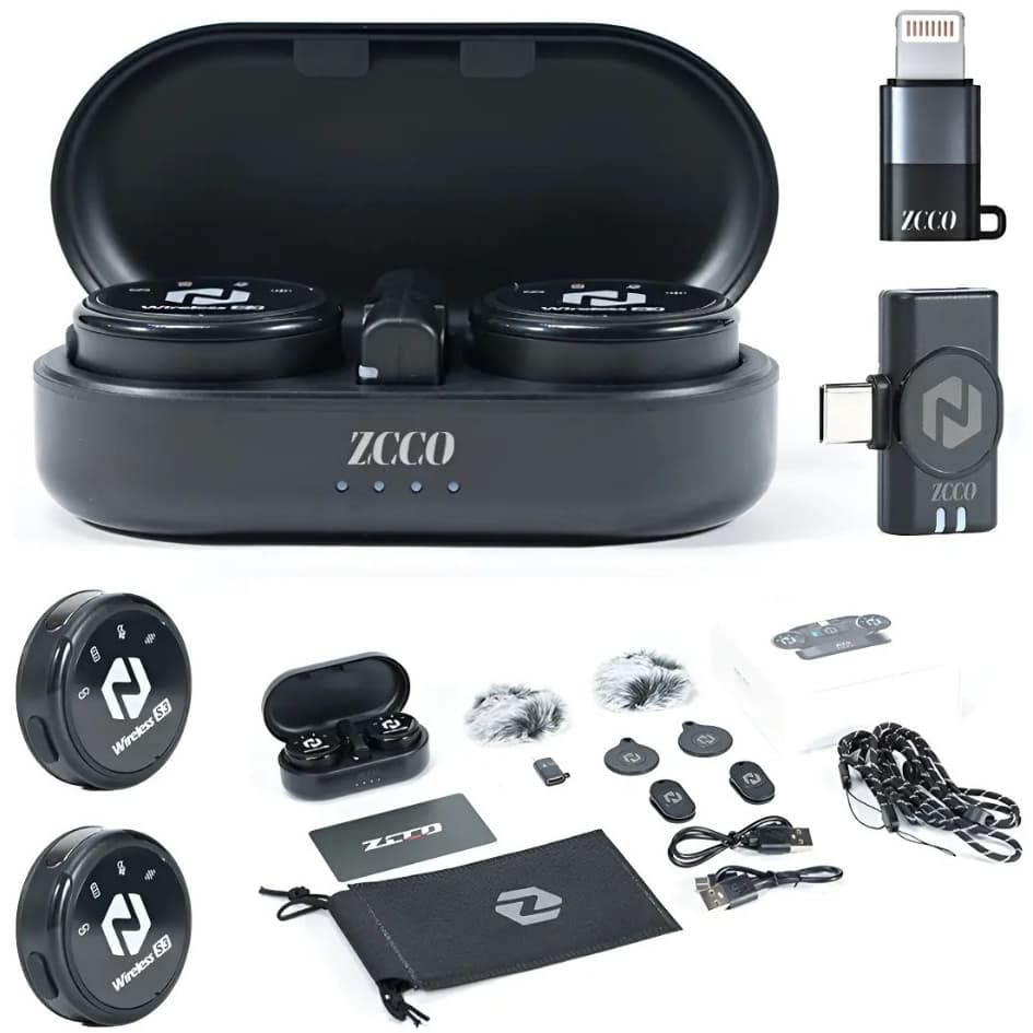 Microfone Sem Fio ZCCO S3 8h Bateria Estojo Alcance 50m p/ Android