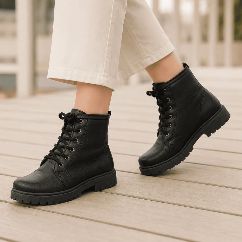 Bota Feminina Infantil Cano Curto Coturno Tratorada Menina Salto Baixo Confortável La Requinte