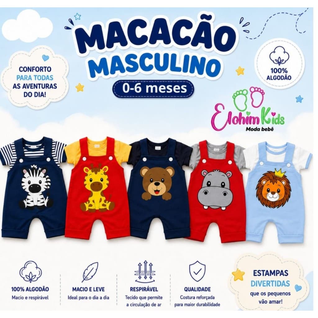 ELOHIM KIDS, MACACÃO MASCULINO INFANTIL- COLEÇÃO SAFARI