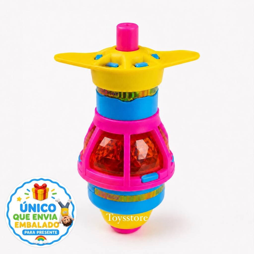 Peão Lançador Com Luz De Led Colorido Giroscópio Brinquedo