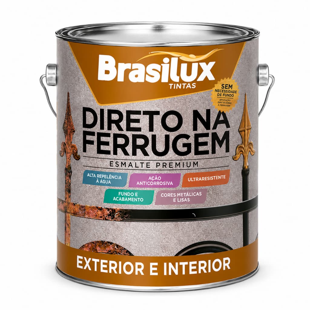 Esmalte Direto na Ferrugem 3,6L Brasilux – Alta Proteção | Máxima Aderência | Várias Cores