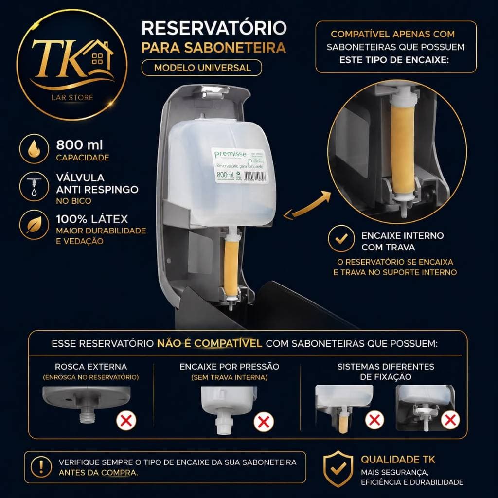 Reservatório para saboneteira,capacidade de 800ml para Dispenser de Sabonete Liquido , modelo universal bico dosador