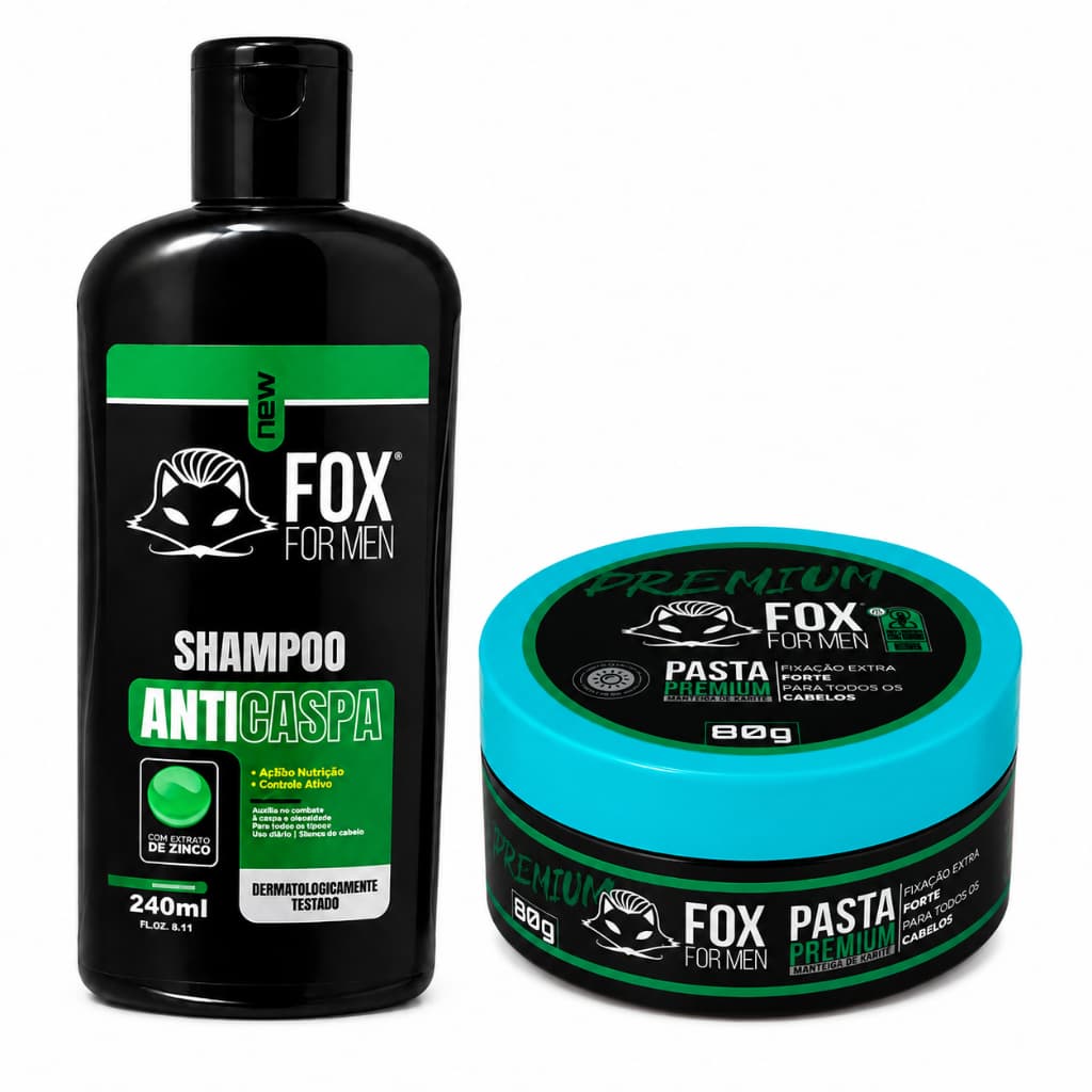 Kit Shampoo Anticaspa 240ml + Pasta Modeladora 80g Fox For Men Limpeza Profunda e Fixação Forte
