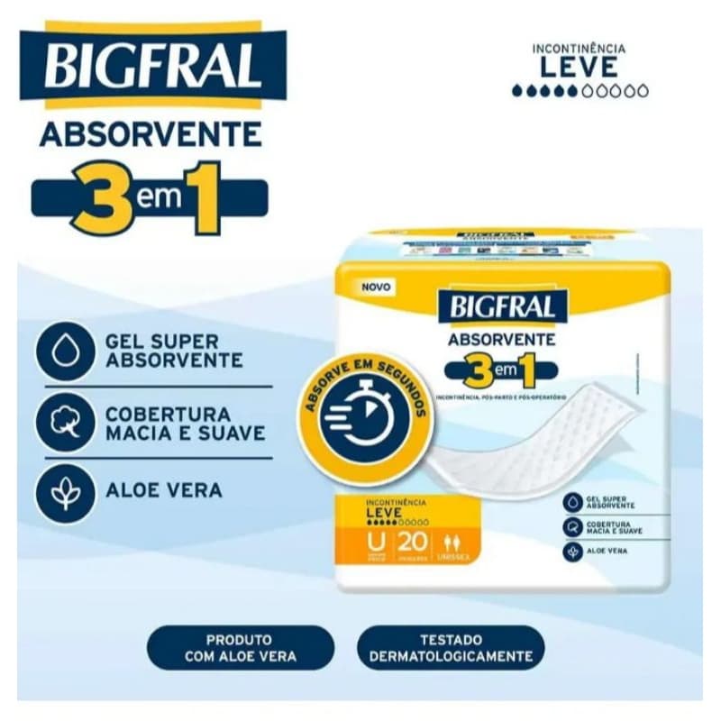 Absorvente Geriátrico Bigfral 3 em 1 (20 Unidades)