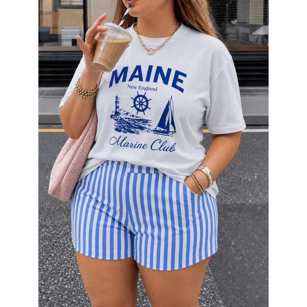 Camiseta Feminina Plus Size Casual Algodão Premium Moda Alto Verão Europeu Plus Size