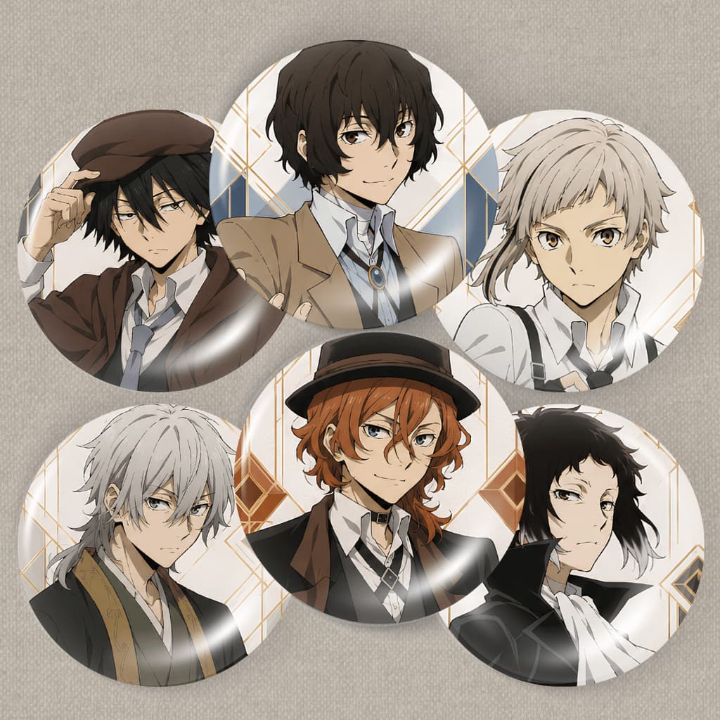 Kit 6 Botons Bungo Stray Dogs Dazai Chuya Anime 45mm Broche