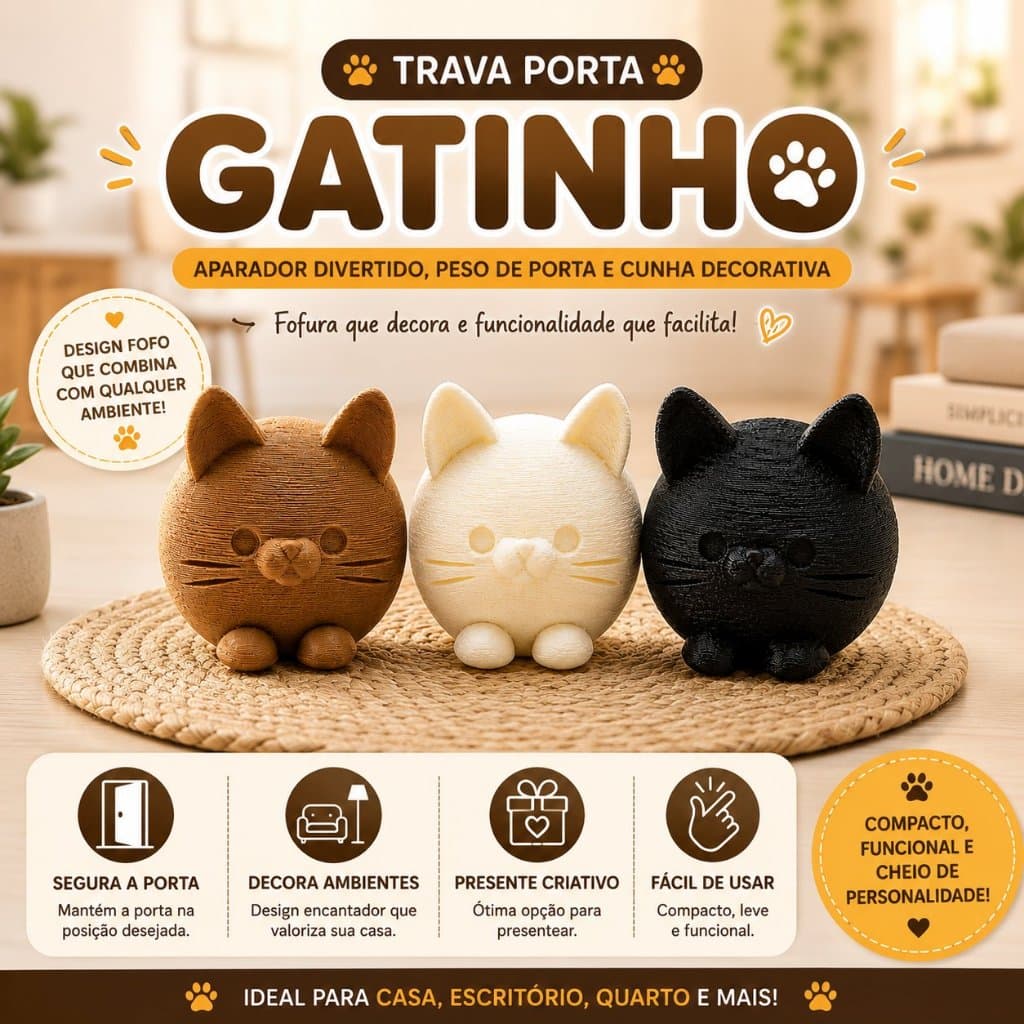 Suporte Trava Porta Gatinho Aparador Peso Trava Porta Cunha Calço Divertido