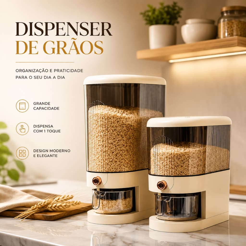 POTE DE GRÃOS TRANSPARENTE COM DOSADOR 5KG ou 10KG ORGANIZAR COZINHA