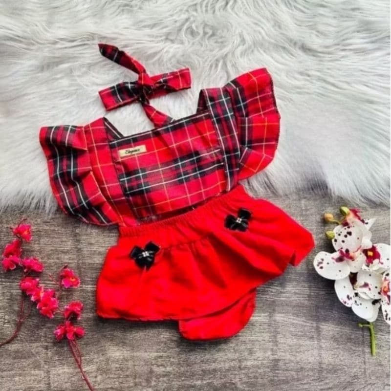 Vestido Infantil Temático Xadrez Roupa De Festa Junina Bebe Romper Xadrez Jardineira Body Vestidinho Bebê