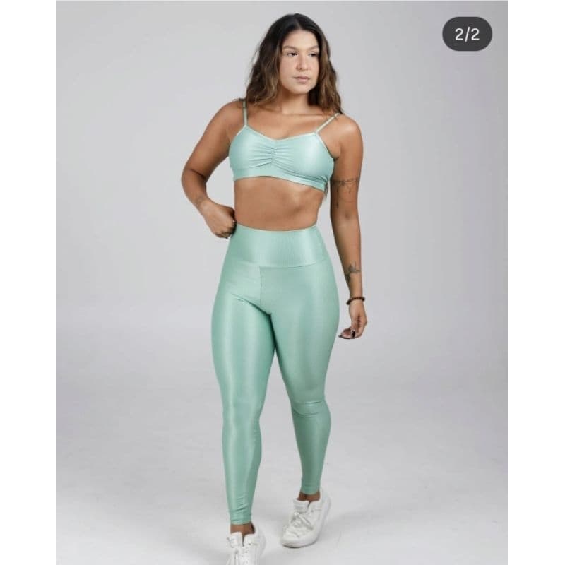 conjunto Calça Legging e Top costas fio poliamida micro-canelado premium fitness