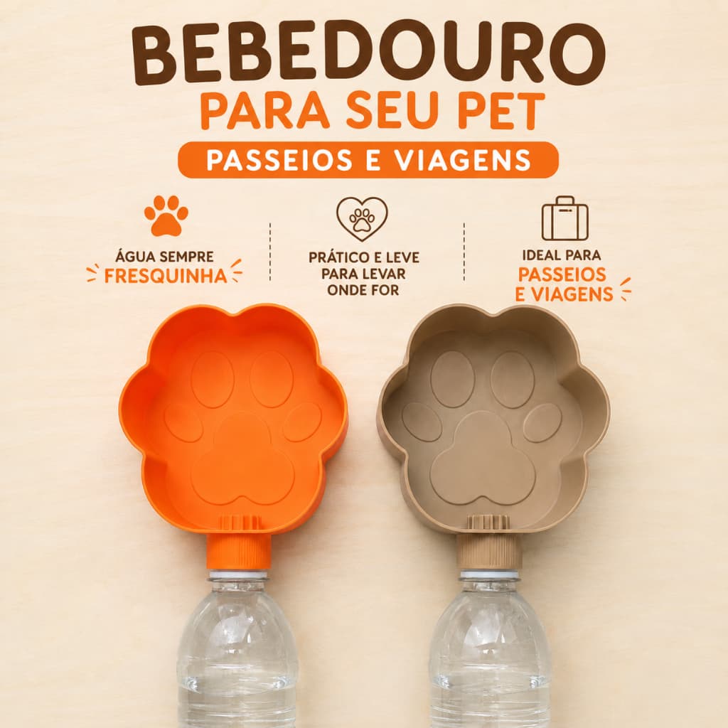 Bebedouro Portátil Para Cães e Gatos Patinha Compatível com Garrafas Pet Para Passeios E Viagens