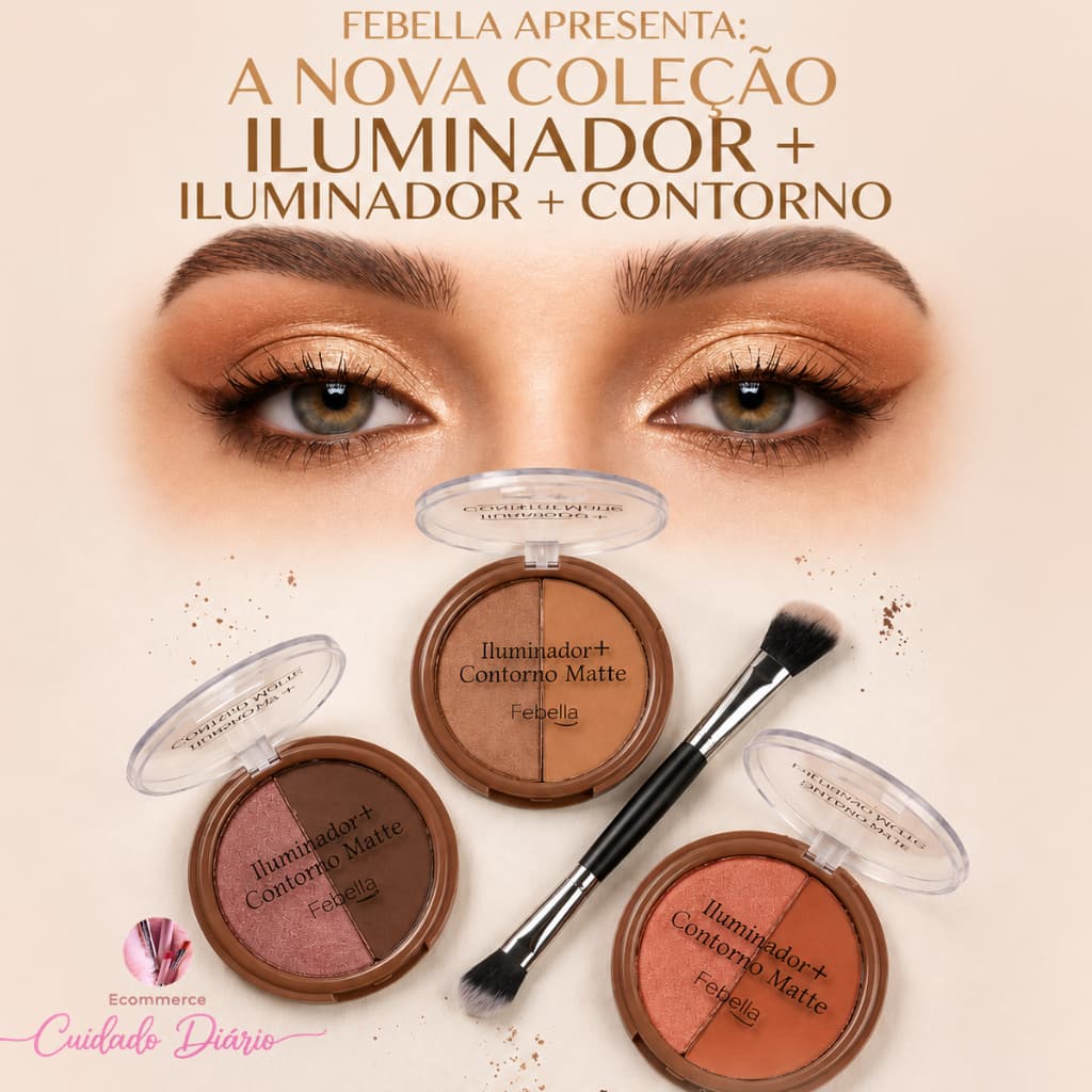 Iluminador + Contorno Matte Febella 2 em 1 Alta Pigmentação Acabamento Profissional