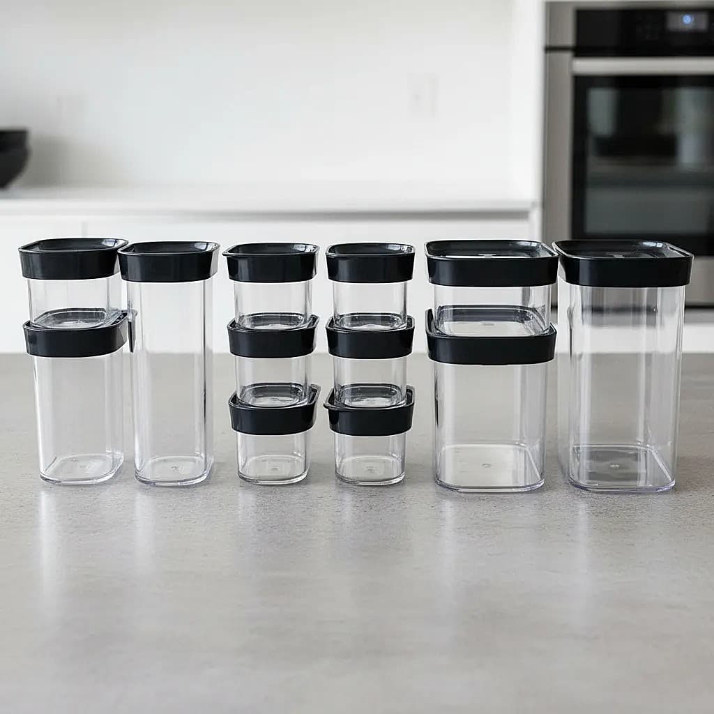 Kit 12 Potes Herméticos De Acrilico Com Tampa Impilhável - Helsim