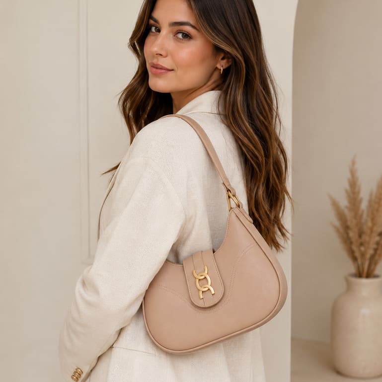 Bolsa Feminina Baguete Média Marrom Caramelo a De Ombro Estilosa Casual Festa