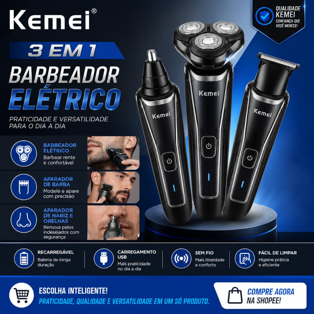 Aparador de Barba e Pelos Barbeador 3 em 1 Recarregáve - Original Premium Lacrado Envio Rápido