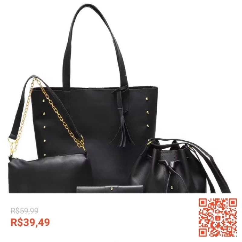 Kit 4 Peça Bolsa Feminina Sacola Tote, Bolsa Tiracolo Transversal Com Corrente, Bolsa Saco, Carteira