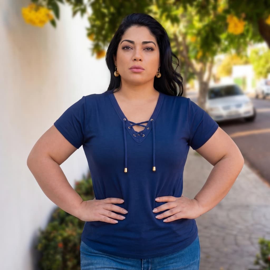Blusa Feminina Plus Size Manga Curta Elegante Diferente Detalhe Decote V Nó Aberto Frente Amarração Dia Casual Básica