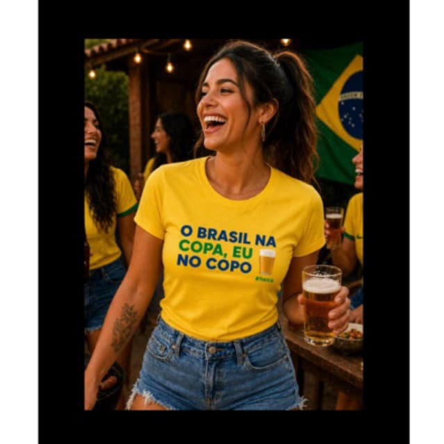 Camiseta Brasil Feminina Engraçada O Brasil Na Copa Eu No Copo T-Shirt Copa 2026