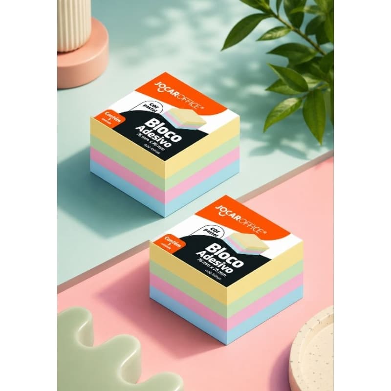 Bloco Adesivo Colorido Pastel 76mmx76mm 400 Folhas JOCAR OFFICE