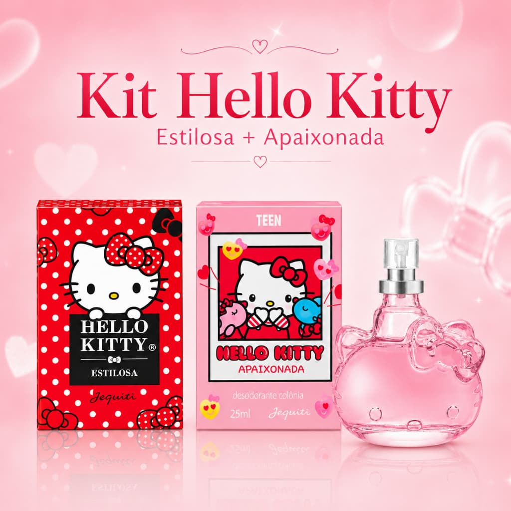 Kit Perfume Hello Kitty Jequiti Estilosa + Apaixonada Colônia Feminina 2 Itens