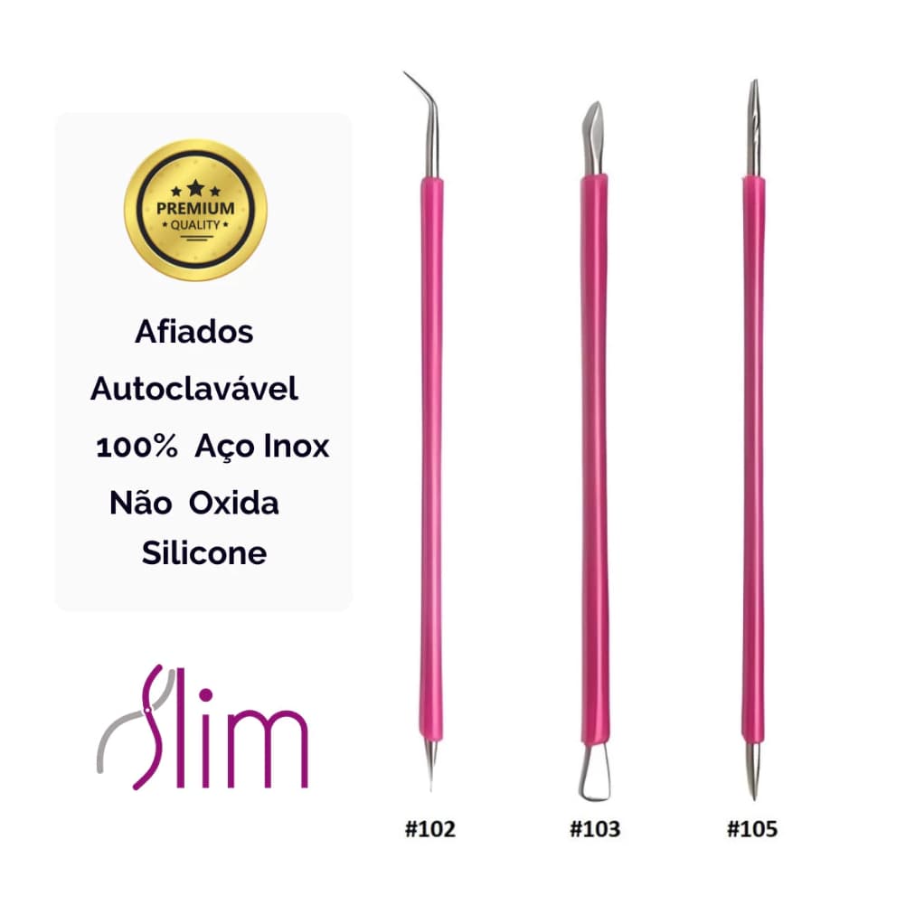 Manicure Pedicuro 3 peças Palito Espátula Desencravador Slim (102-103-105)
