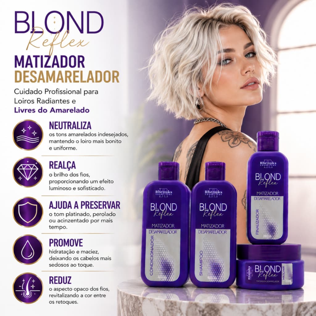 Kit Capilar Blond Reflex com 4 itens Tratamento dos Cabelos Loiros Ideal para sua rotina - Kit com 4 itens