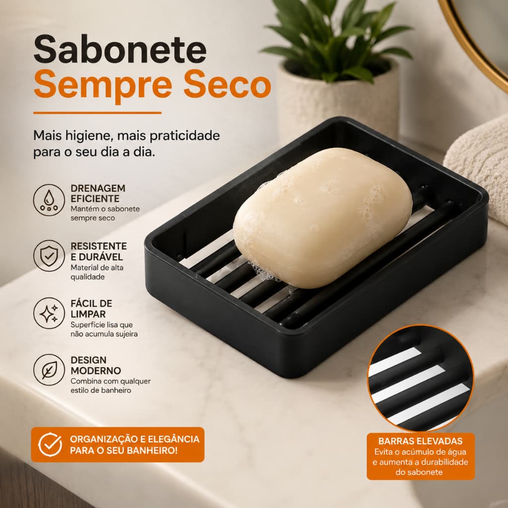 Saboneteira De Parede Preto Fosco Alumínio Premium Nicho