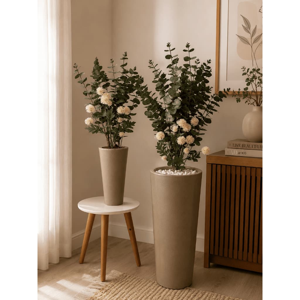 Kit Vaso Alto Com Arranjos Planta E Flores Artificiais Decor