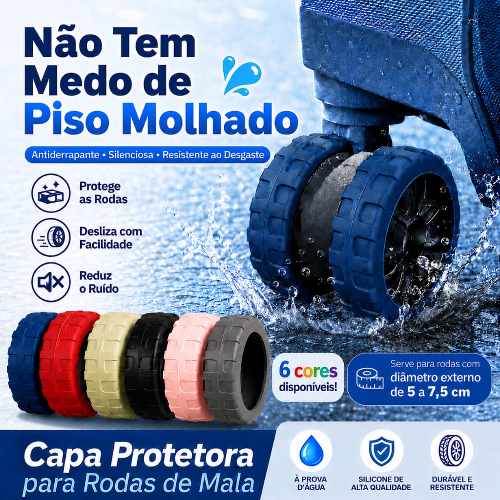 Protetor de Rodas de Mala em Silicone - Kit 8, Ideal para Viagem Silenciosa