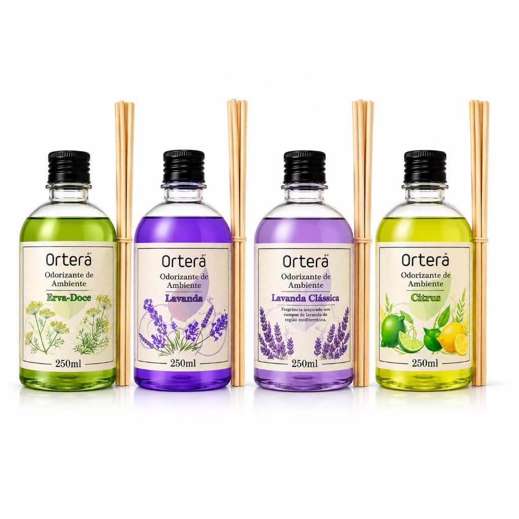 ODORIZANTE DE AMBIENTES ORTERA® 250ML COM VARETAS DIFUSORAS | PREMIUM