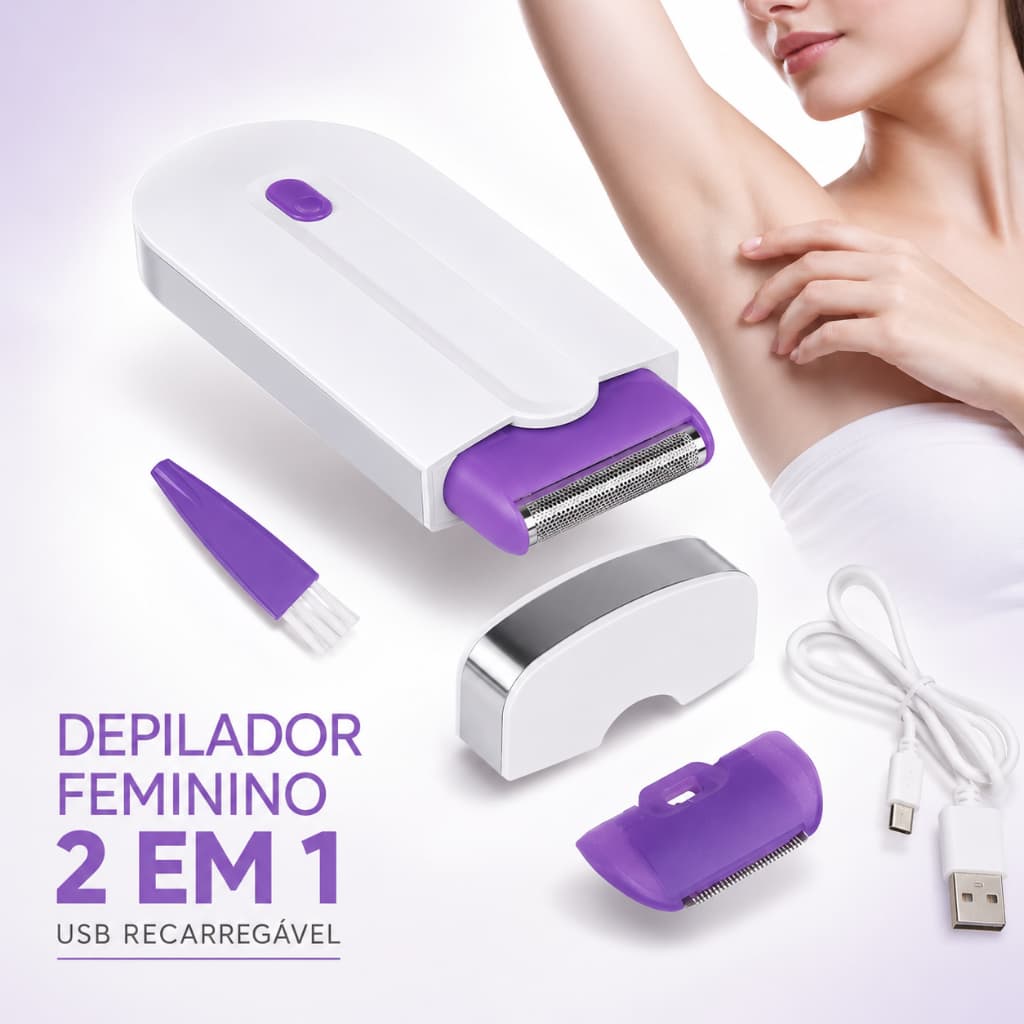 Depilador Feminino 2 em 1 Recarregável USB Sem Dor para Rosto Axilas Pernas e Corpo