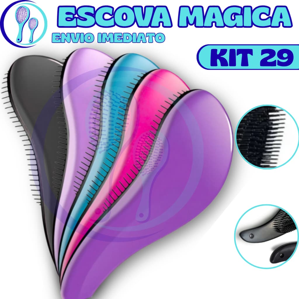 Kit 29 - Escovas Mágicas pra cabelo - Anti Frizz - De Desembaraçar Cabelo - Escova Cabelo