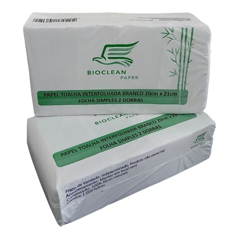 Papel Toalha Interfolhas Branca com duas dobras com 1000 folhas.