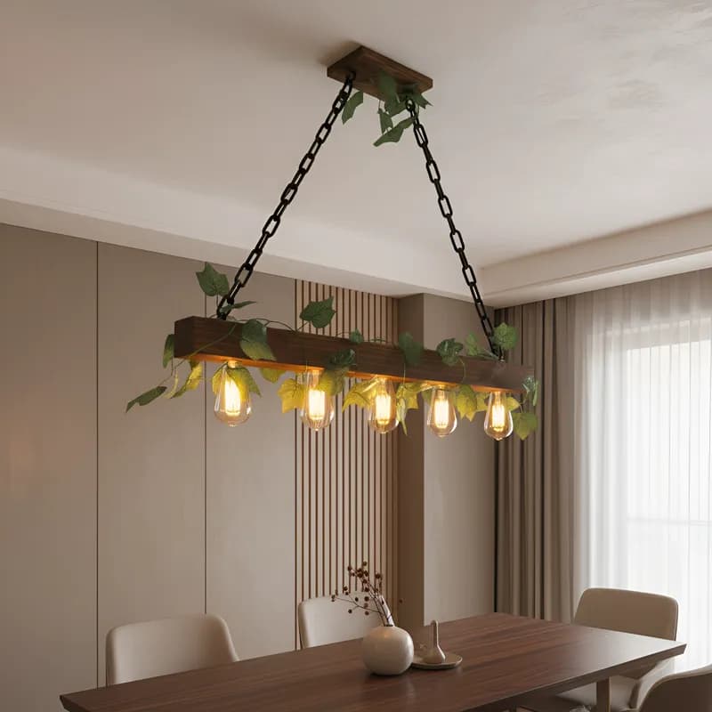 Luminária 120cm Teto Rústica Madeira Natural 5 Lâmpadas Gourmet