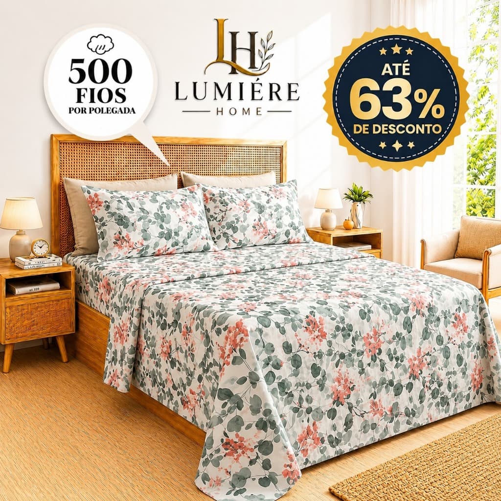 Kit Lençol 3 Peças 500 Fios Casal Queen King Toque Macio de Algodão