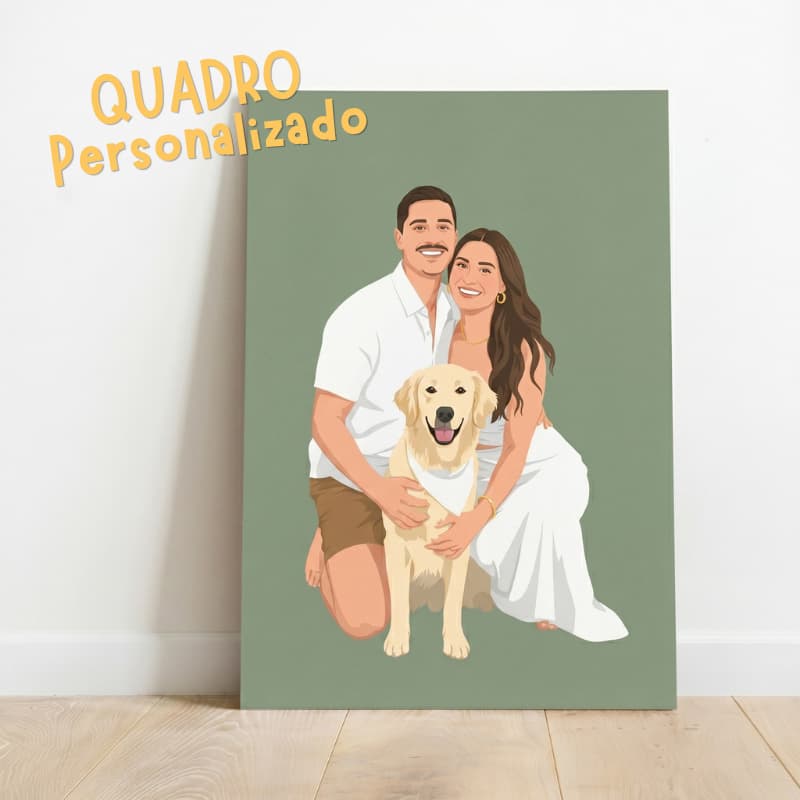 Quadro Personalizado Ilustrado em MDF A4  Retrato de Casal, Família, Pets e Momentos Especiais