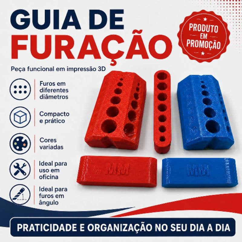 Guia de Furação em Impressão 3D – Furos Retos e em Ângulo – Organizador de Brocas