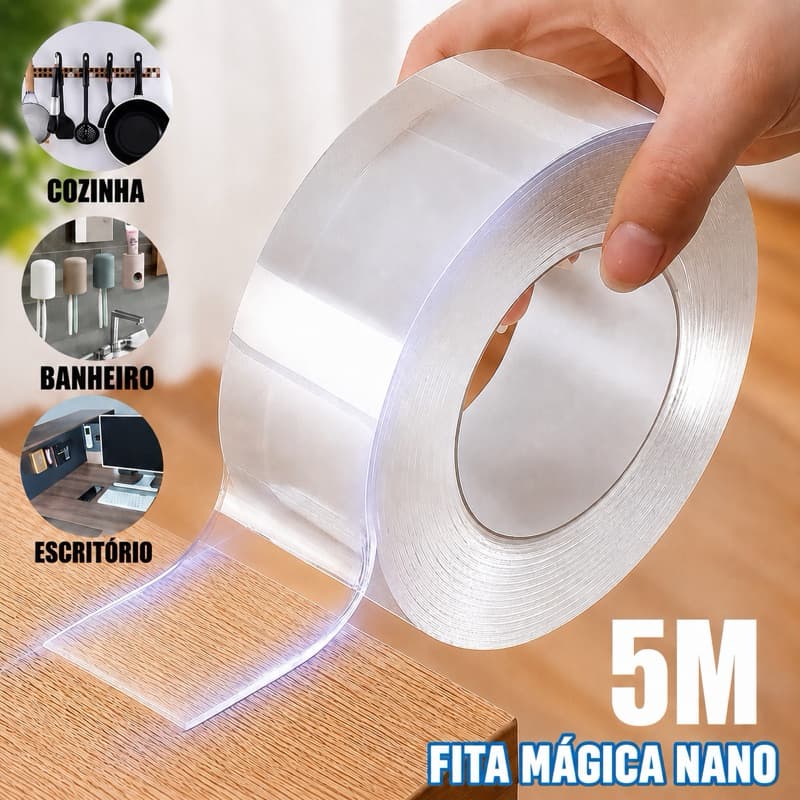 Fita Dupla Face Transparente Extra Forte Silicone NanoGel Mágica Adesiva Cola na Parede Móvel Porta