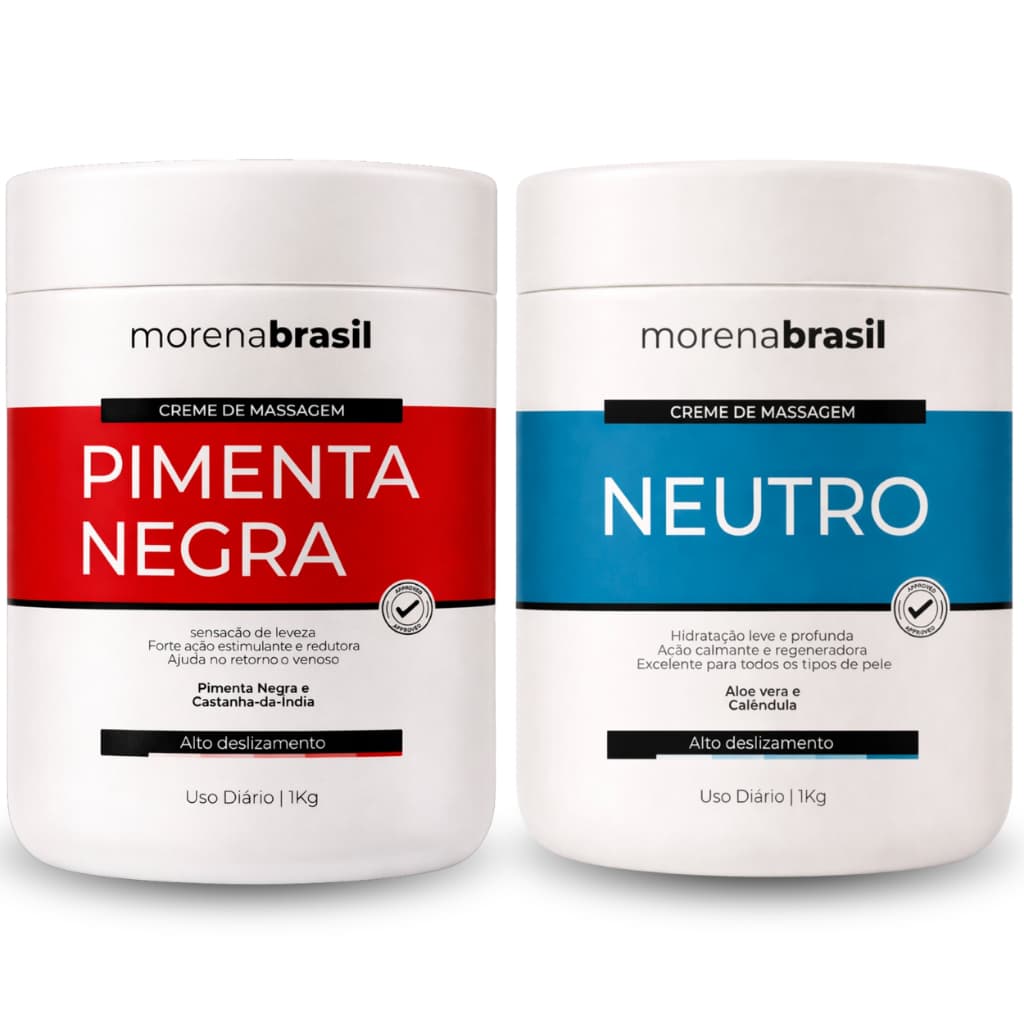 Kit 2X Creme De Massagem Pimenta Negra + Neutro | Alto Deslizamento Profissional