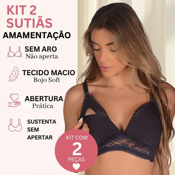 Kit 2 Sutiã Amamentação Renda Com Bojo Sem Aro Maternidade Enxoval Premium