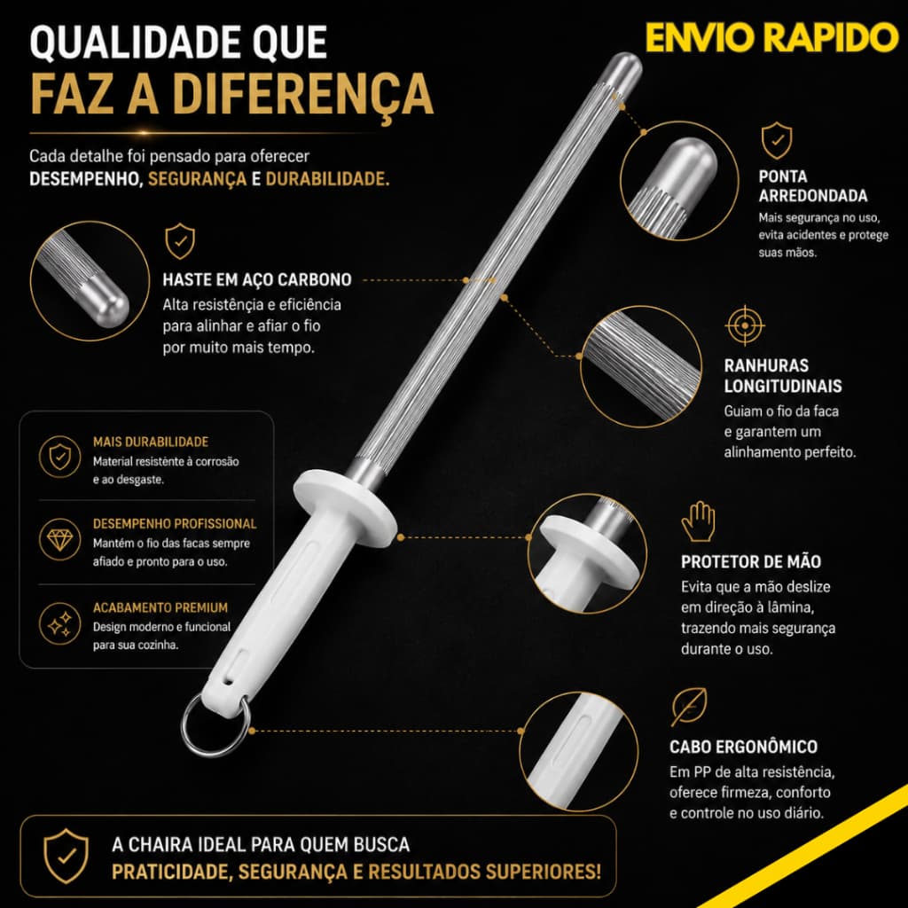 1, 2 ou 3 un - Chaira Fuzil 38cm Estriada Afiador E Amolador De Facas Profissional