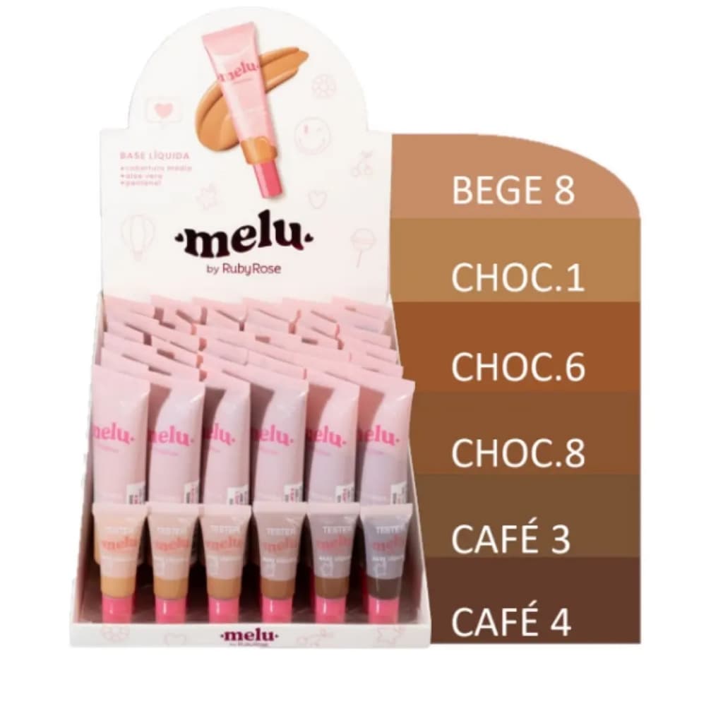 BOX 36 UNIDADES - BASE LIQUIDA MELU RUBY ROSE G2 HB8055 -  ATACADO REVENDA